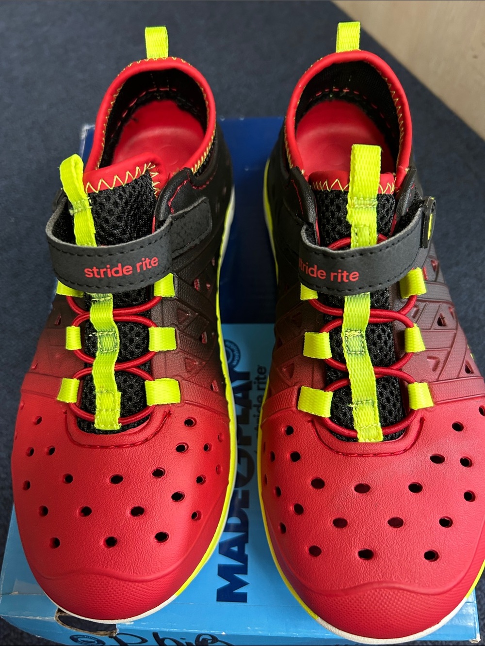 Stride Rite Red and Neon Yellow Kids' water shoe size 1